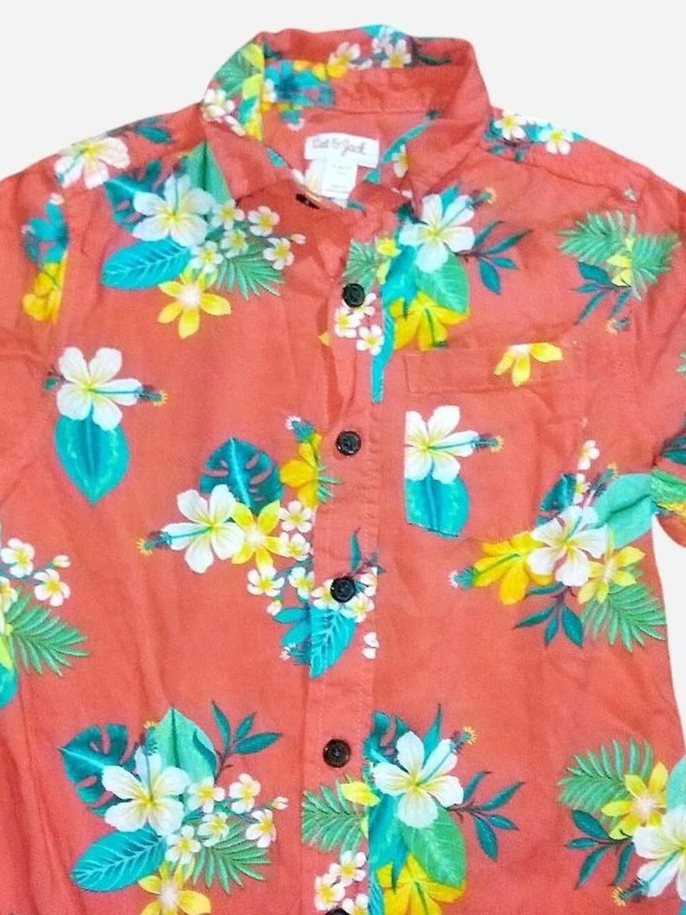 Cat & Jack Coral Hawaiian Floral Button-Down Shirt